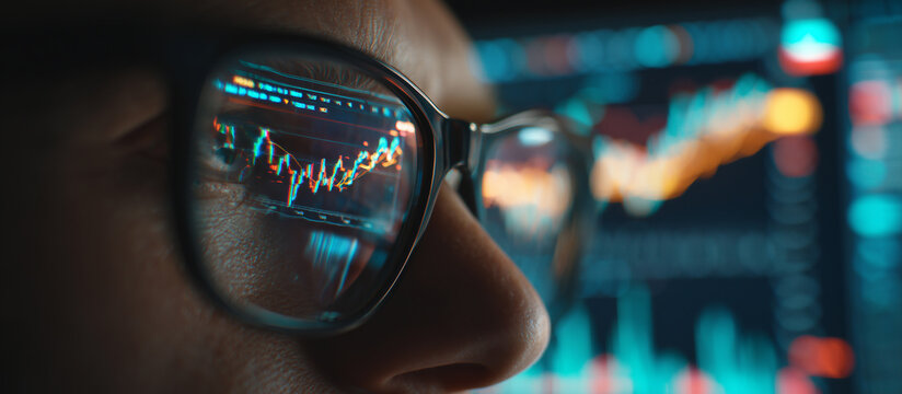 someone analyzing financial data on reflection in the glasses