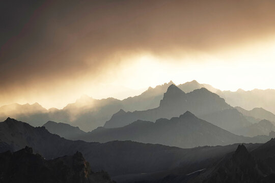 Storm over Aconcagua, the highest mountains in the Americas, Argentina