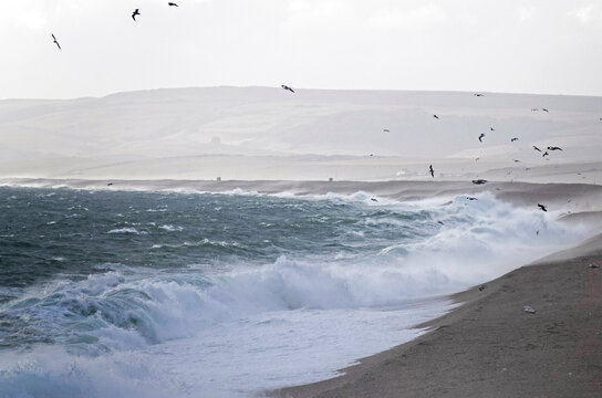 Stormy seas off Chisel Beach, Jurassic Coast, Dorset, England