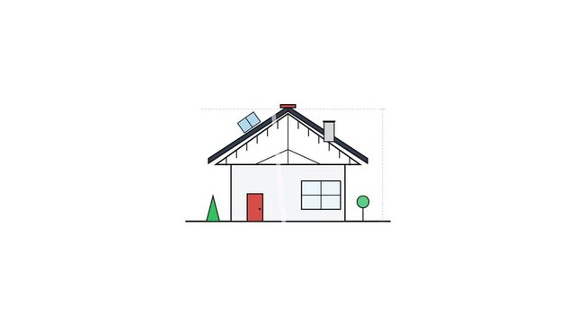 Minimalist line art animation of person working at desk with laptop in clean white space