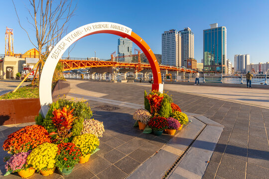 View of city skyline and promenade from near Jagalchi Market on a sunny day, Jung-gu, Bupyeong-dong, Busan, South Korea