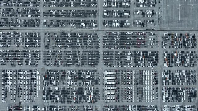 This EV car awaits shipping. Each EV car gets loaded. The EV car goes overseas.