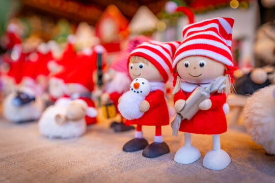 View of market stall on Christmas Market in Old Town Square, (Raekoja Plats - Julemarked) in daytime, Tallinn, Estonia