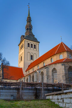 View of St. Nicholas Church & Museum and Alexander Nevsky Cathedral in winter, Tallinn, Estonia