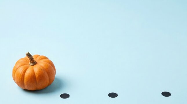 Small pumpkin on light blue surface