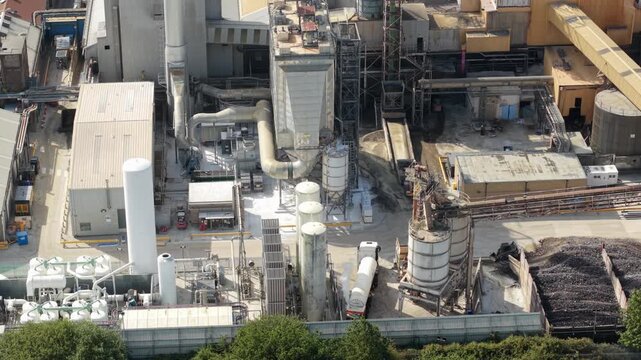 Aerial View of Industrial Cryogenic Liquid Storage Tanks and Ambient Air Vaporisers in Harlow UK