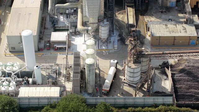 Aerial View of Industrial Cryogenic Liquid Storage Tanks and Ambient Air Vaporisers in Harlow UK