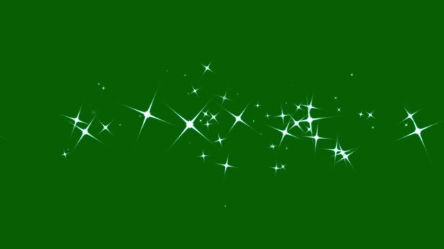 Sparkle twinkle star  burst animation, glowing white doodle stars, abstract light flare animation with twinkling particles, fairy sparkle burst 2D flat sparkle effect overlay on green background.4k