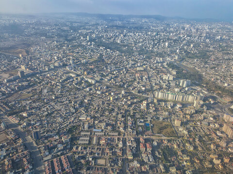 Overview of urban landscape with residential and commercial areas in Addis Abeba, Ethiopia