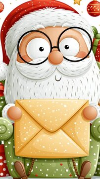 animation cute cartoon adorable Santa sitting on the sofa with an envelope, flat design , Christmas