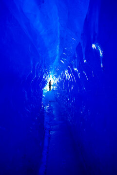 Extrem blue Ice tunnel in the frozen ice waves, Queen Maud Land, Antarctica