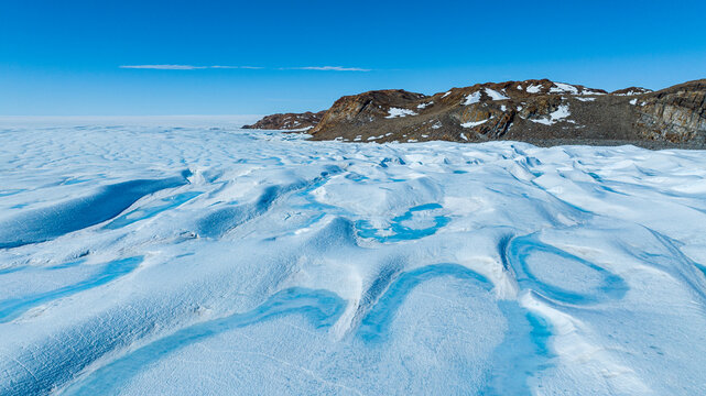 Aerial of frozen ice waves, Queen Maud Land, Antarctica