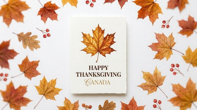 A festive greeting card featuring a beautiful maple leaf design to celebrate the annual thanksgiving day in canada autumn harvest holiday