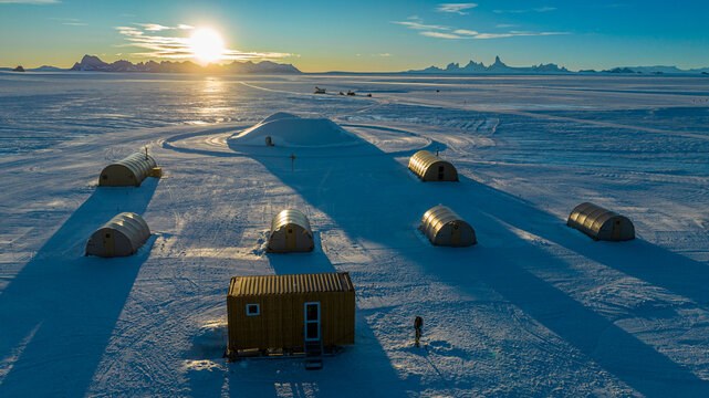 Aerial of a campsite, Wolf's Fang Runway, Queen Maud Land, Antarctica