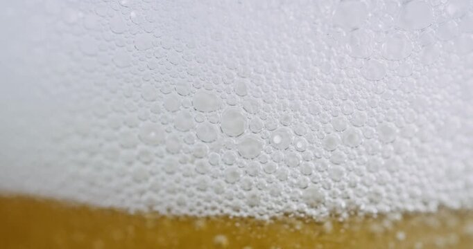 Extreme Macro of White Beer Foam Head and Golden Carbonation Bubbles