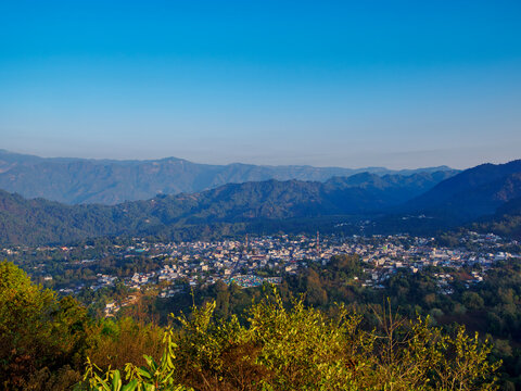 View from Rostro Maya or Indian Nose towards Santa Clara La Laguna at sunrise, Solola Department, Guatemala