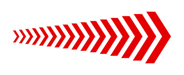 Fototapeta premium A sequence of red chevron arrows pointing to the right isolated on a plain white background