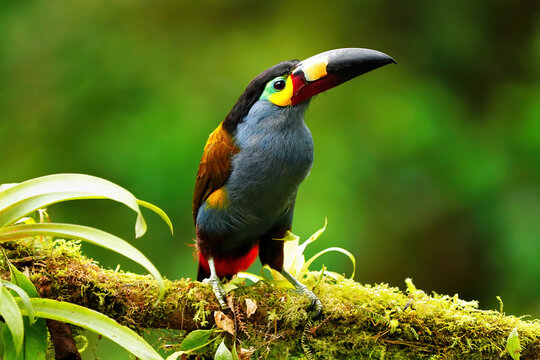 Plate-billed Mountain toucan (Andigena laminirostris) on branch, Ecuador