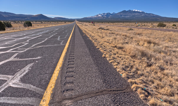 Snow capped Humphrey's Peak near Flagstaff Arizona, viewed from northbound US89.