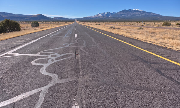 Snow capped Humphrey's Peak near Flagstaff Arizona, viewed from northbound US89.