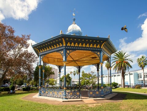 Bandstand in Victoria Park, built in 1889 to honor Queen Victoria's Golden Jubilee, renovated in 2008, is a notable landmark in Hamilton
