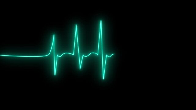 Glowing cyan neon heartbeat ekg line pulse on black background