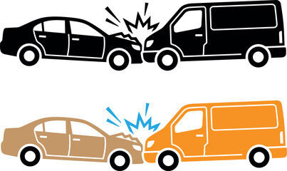 Naklejka premium Two car crash accident illustration with flat black and orange color vectors for insurance.