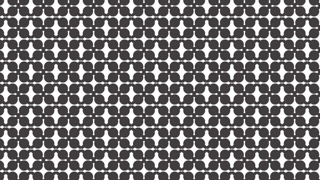 Seamless black-and-white geometric pattern featuring repeating circular elements and star-like negative spaces. Ideal as a retro tile background for wallpaper, textiles, web design, branding, and etc