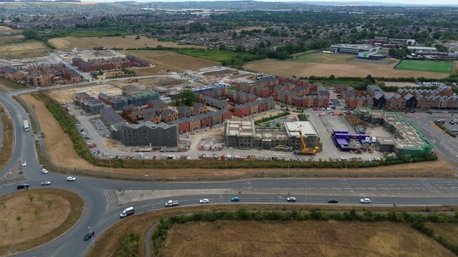 Aerial View of Modern New Build Housing Estate Development on the Outskirts of Luton UK