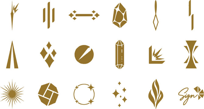 Luxury golden abstract branding icons for modern crystal magic logo
