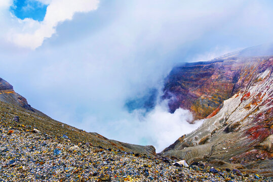 Steam and fumes erupt from crater no.1 of Mt Aso, Japan's largest active volcano, located in Kyushu