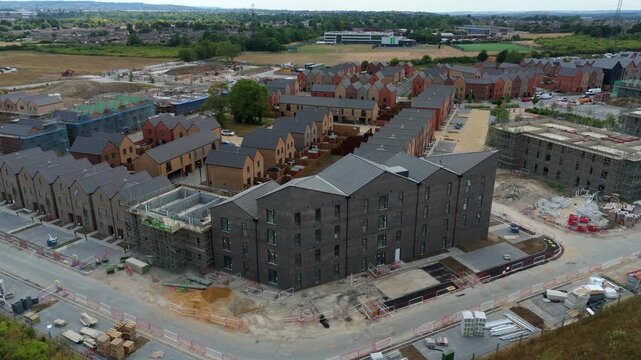 Aerial View of Modern New Build Housing Estate Development on the Outskirts of Luton UK
