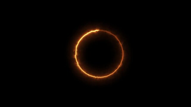 Fiery orange plasma ring circle glowing with energy on solid black background for motion