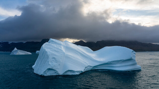 Icebergs drifting in King Edward Cove, Cumberland East Bay, South Georgia
