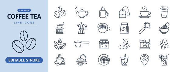 Coffee tea line icon set for cafe shop and beverage drink, vector illustration  © VectorNest 95