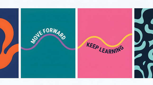 Colorful motivational quote posters with abstract graphic shapes