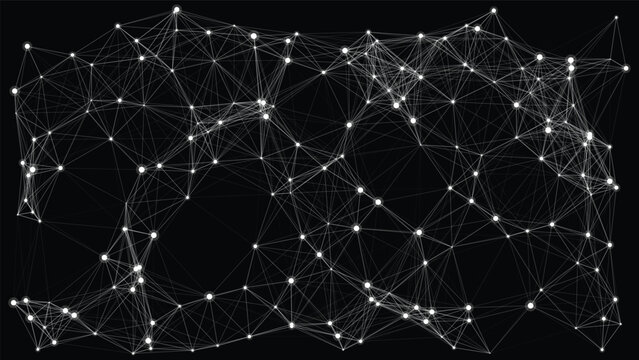 Abstract white connected dots network polygonal mesh vector background on black for technology