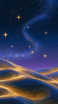 Deep Blue Galaxy Above Golden Glitter Dunes for Vertical Mobile Wallpaper