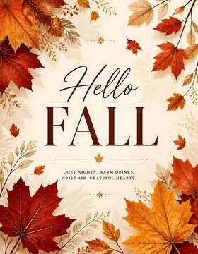 Hello fall design autumn background with leaves