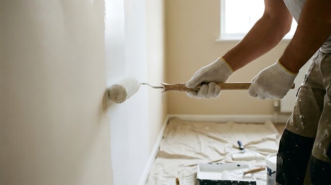 Professional tiler applying white ceramic tiles to kitchen backsplash with precision tools
