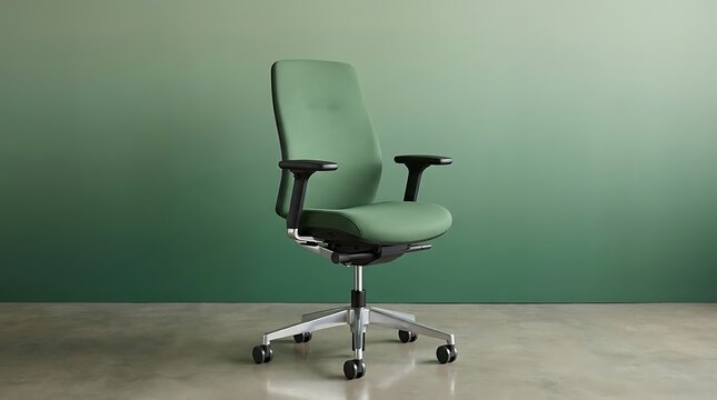 Modern mint green office chair on casters against minimalist gray backdrop for workspace design