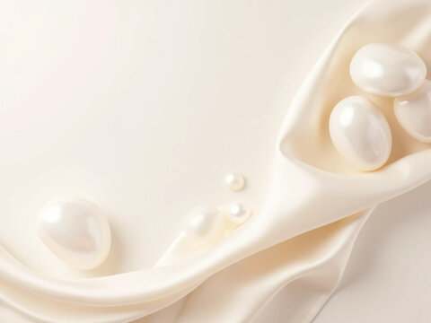 Luxury ivory silk fabric background with pearlescent beads