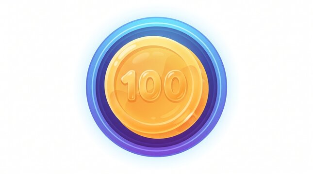 Cartoon gold coin with number 100 game UI asset vector illustration