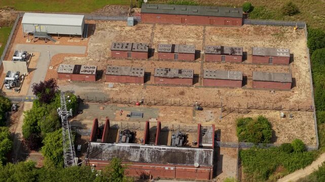 Aerial view of battery energy storage facility and electrical substation in Luton UK