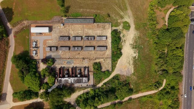 Aerial view of battery energy storage facility and electrical substation in Luton UK