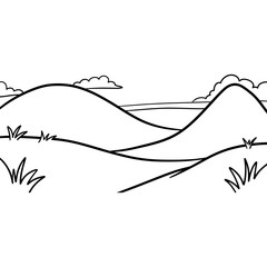 Fototapeta premium landscape coloring page with rolling hills and clouds