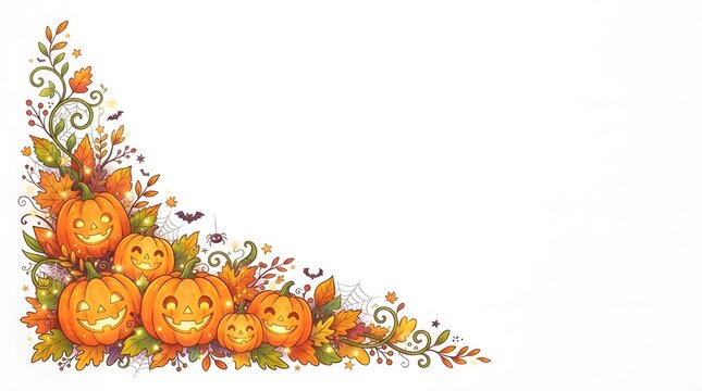 Halloween corner frame pumpkins isolated on white background