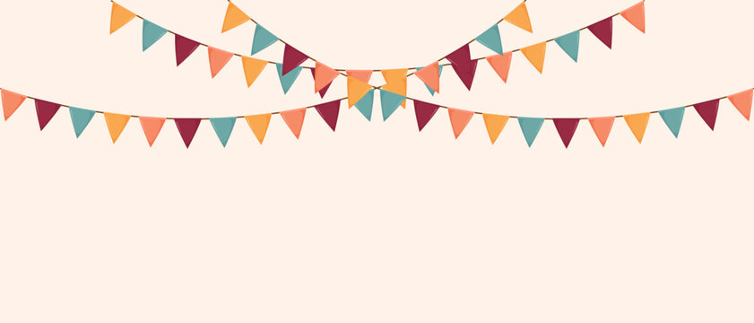 Festive party bunting garland banner background template with colorful flags