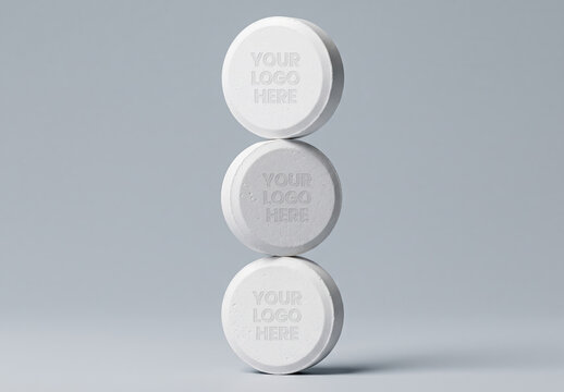 Stacked White Pharmaceutical Circle Pills Logo Mockup