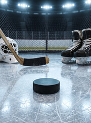 Naklejka premium hockey puck stick ice gates helmet skates arena sport game